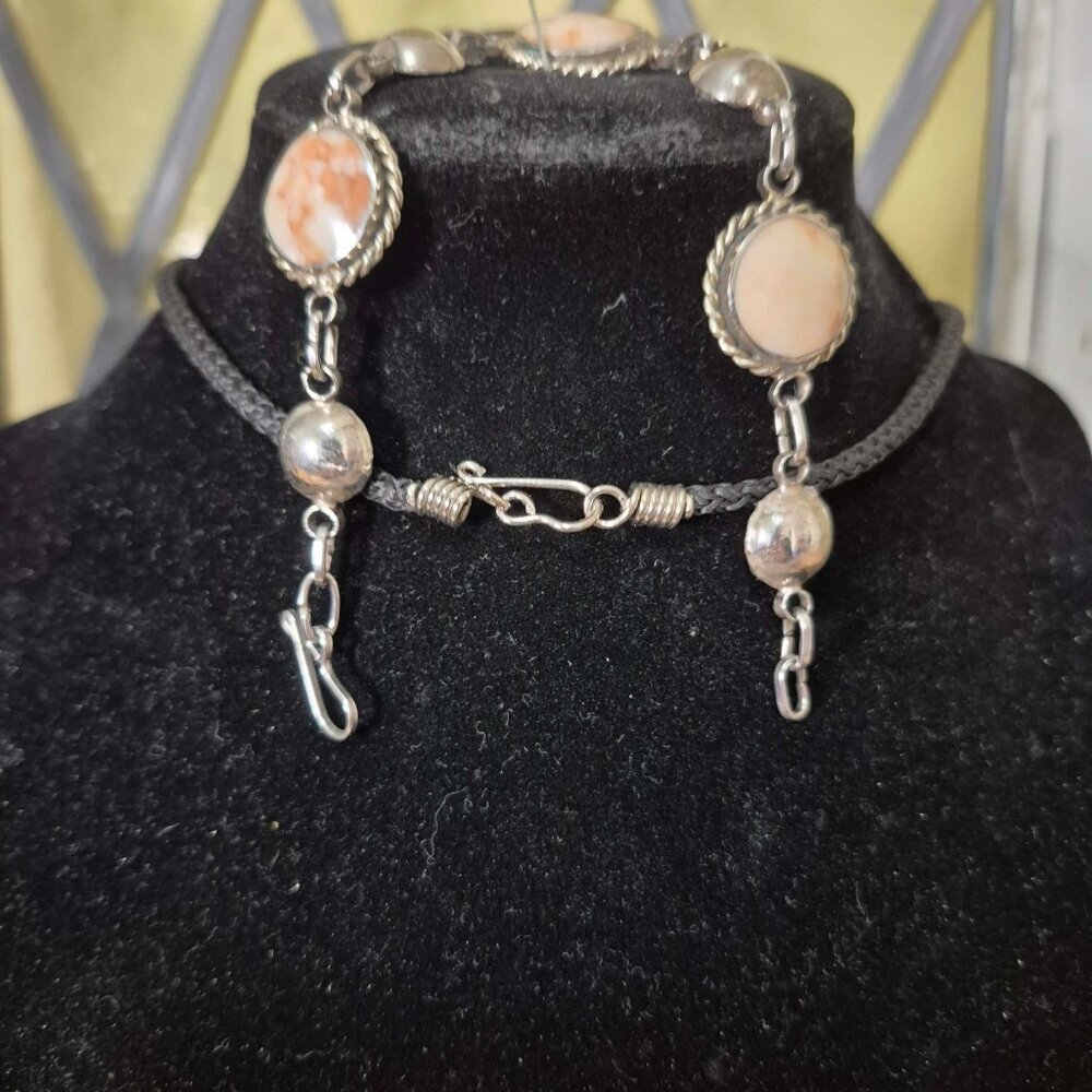 Vintage Pink Natural Stone & Silver Tone Artisan Set - Pendant Bracelet Earrings - Picture 8 of 10